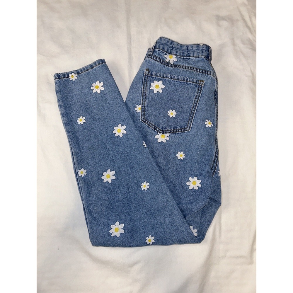 Skinny Fries Mom‎ Jeans Daisy Printed Junior's size 5 Y2K